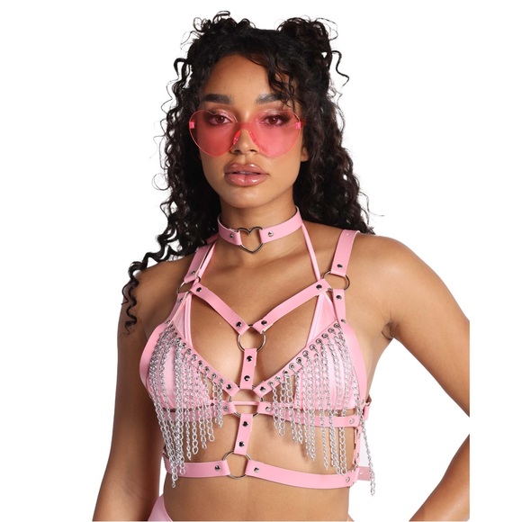 iHeartRaves Other - iHeartRaves Troublemaker Pink Chain Harness Top